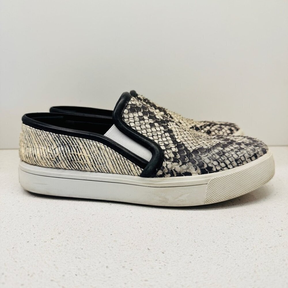 Vince Sneakers Classic Leather Snakeskin Runners Shoes Slip On White Soles Sz 7 - Picture 1 of 12